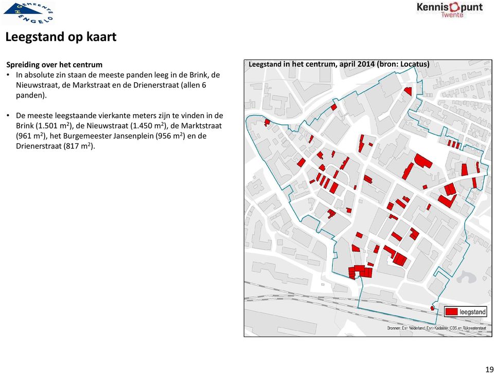 Leegstand in het centrum, april 214 (bron: Locatus) De meeste leegstaande vierkante meters zijn te vinden