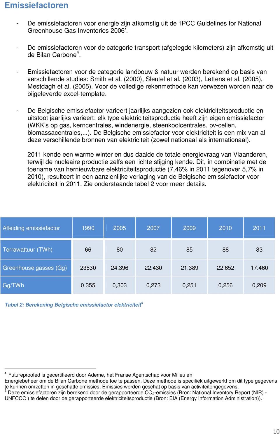 voor de categorie landbouw & natuur werden berekend op basis van verschillende studies: Smith et al. (2000), Sleutel et al. (2003), Lettens et al. (2005),