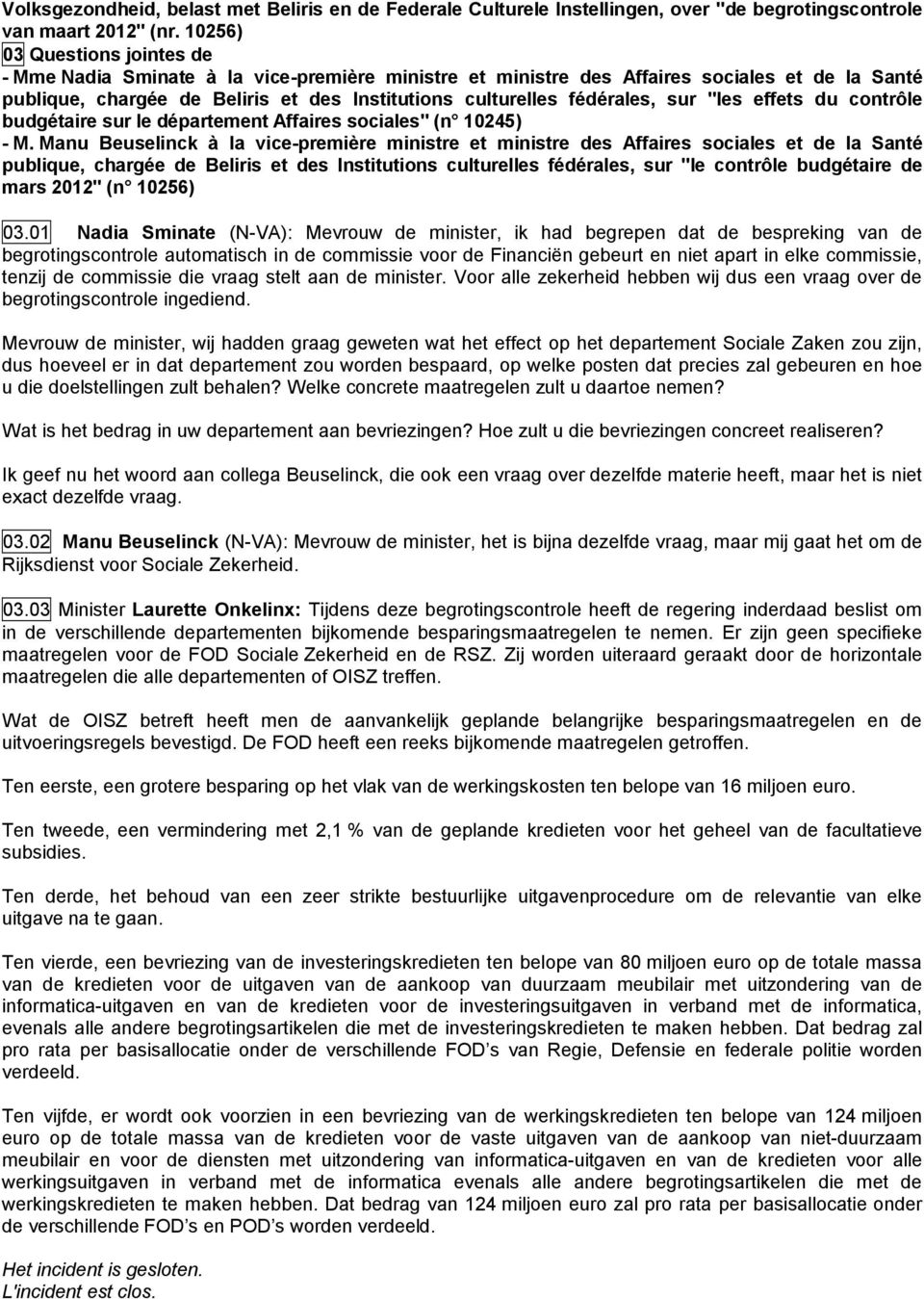 sur "les effets du contrôle budgétaire sur le département Affaires sociales" (n 10245) - M.