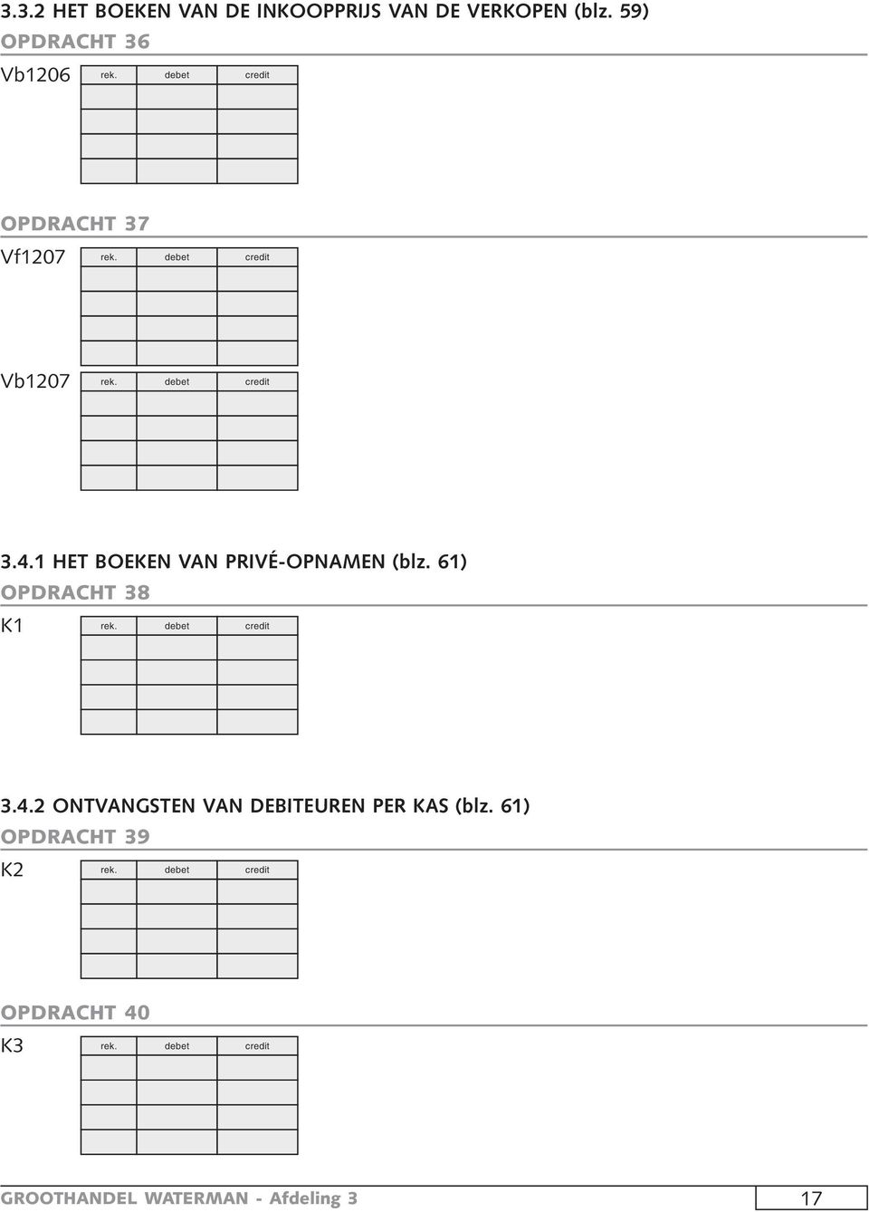 1 HET BOEKEN VAN PRIVÉ-OPNAMEN (blz. 61) OPDRACHT 38 K1 rek. debet credit 3.4.