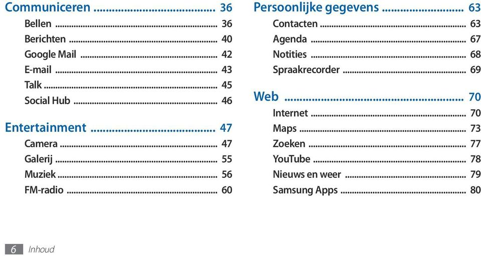 .. 60 Persoonlijke gegevens... 63 Contacten... 63 Agenda... 67 Notities... 68 Spraakrecorder.