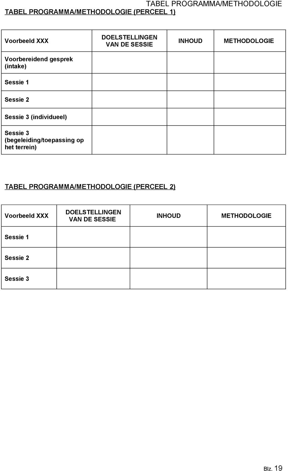 Sessie 3 (individueel) Sessie 3 (begeleiding/toepassing op het terrein) TABEL