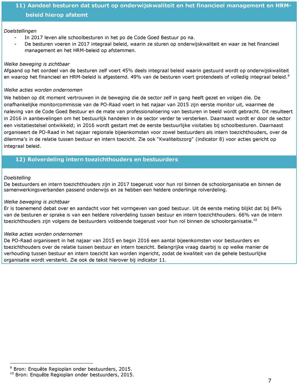 Afgaand op het oordeel van de besturen zelf voert 45% deels integraal beleid waarin gestuurd wordt op onderwijskwaliteit en waarop het financieel en HRM-beleid is afgestemd.