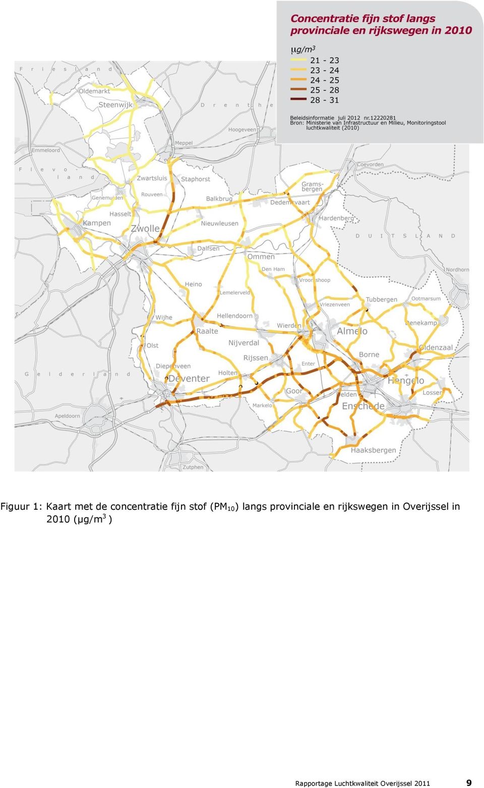 rijkswegen in Overijssel in 2010 (µg/m 3