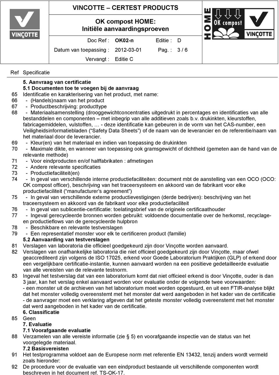 Materiaalsamenstelling (drooggewichtconcentraties uitgedrukt in percentages en identificaties va