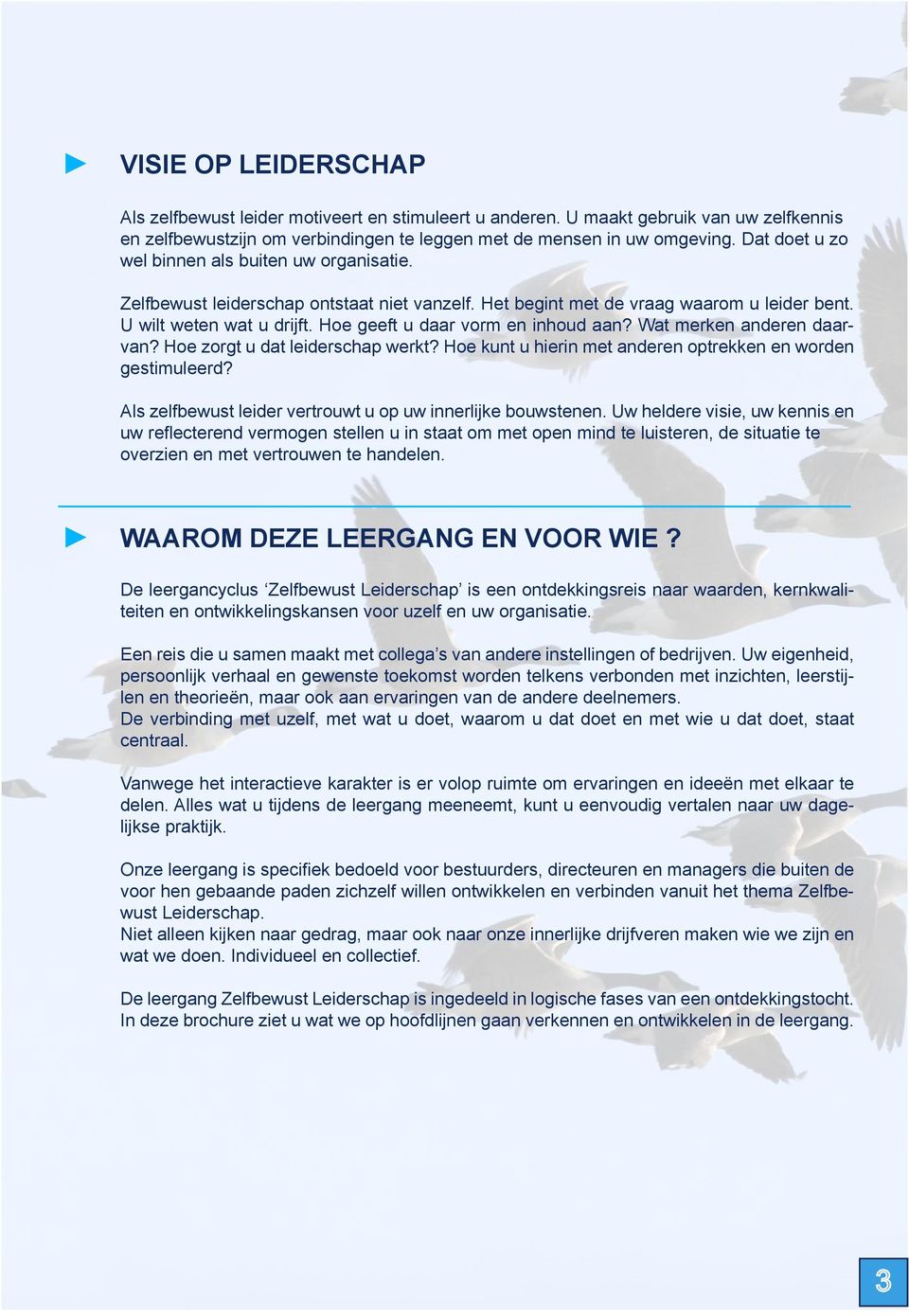 Hoe geeft u daar vorm en inhoud aan? Wat merken anderen daarvan? Hoe zorgt u dat leiderschap werkt? Hoe kunt u hierin met anderen optrekken en worden gestimuleerd?