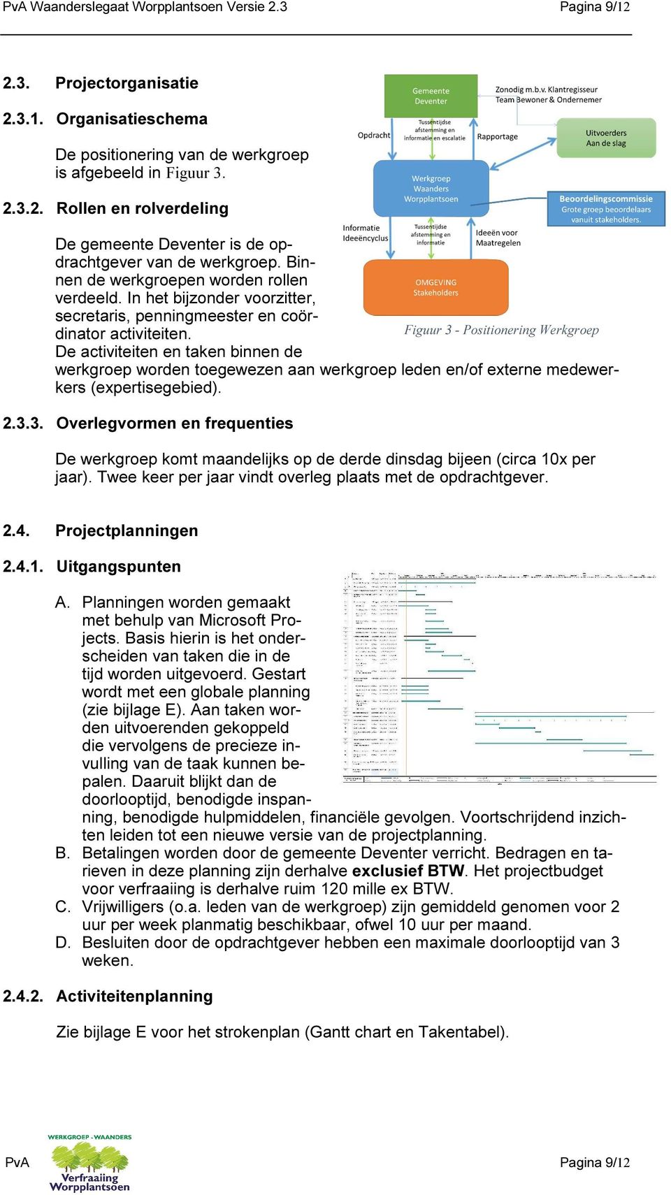 Figuur 3 - Positionering Werkgroep De activiteiten en taken binnen de werkgroep worden toegewezen aan werkgroep leden en/of externe medewerkers (expertisegebied). 2.3.3. Overlegvormen en frequenties De werkgroep komt maandelijks op de derde dinsdag bijeen (circa 10x per jaar).