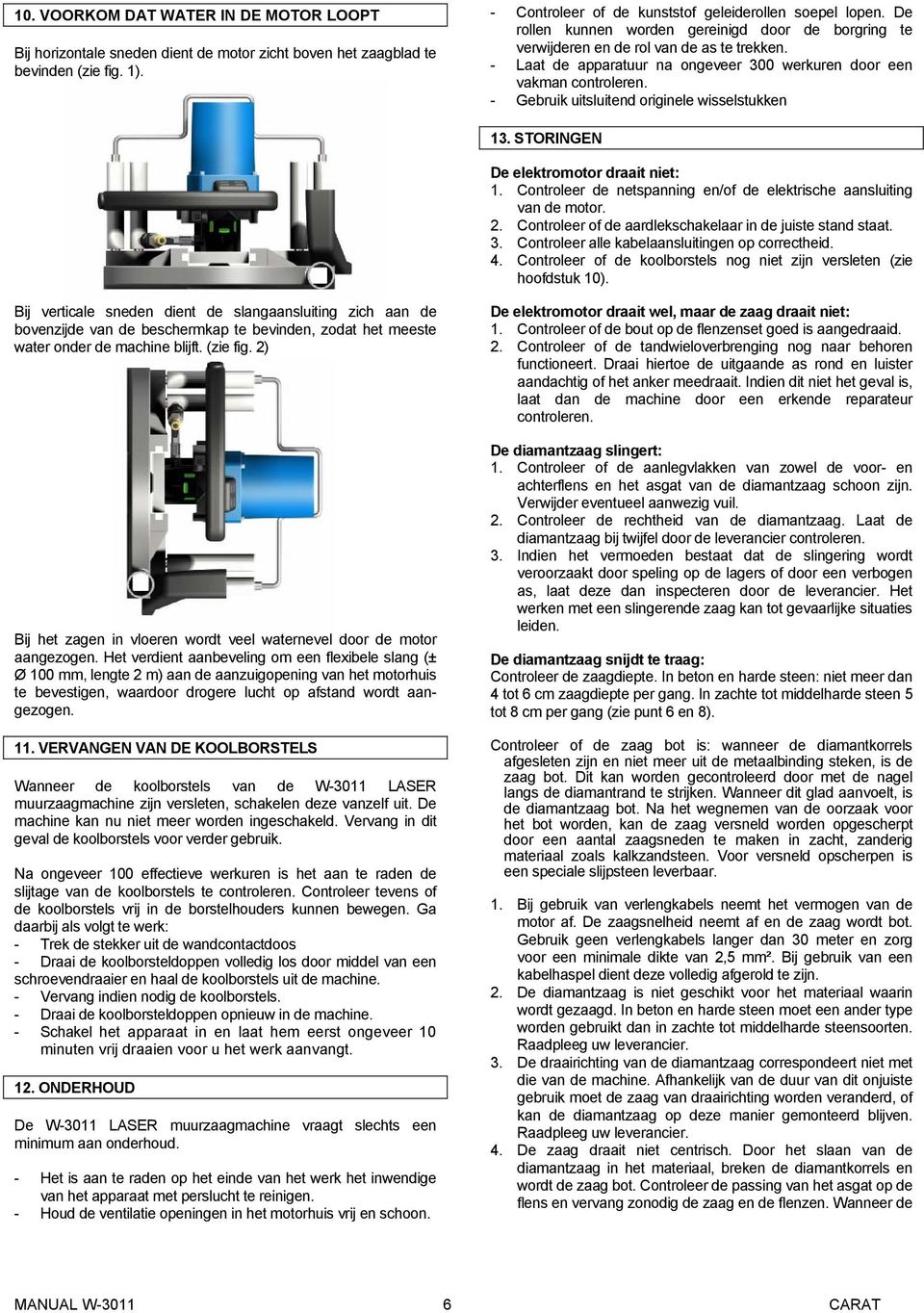 - Gebruik uitsluitend originele wisselstukken 13. STORINGEN De elektromotor draait niet: 1. Controleer de netspanning en/of de elektrische aansluiting van de motor. 2.