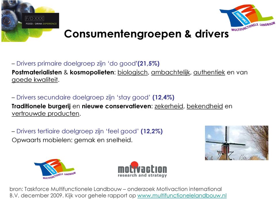 Drivers secundaire doelgroep zijn stay good (12,4%) Traditionele burgerij en nieuwe conservatieven: zekerheid, bekendheid en vertrouwde