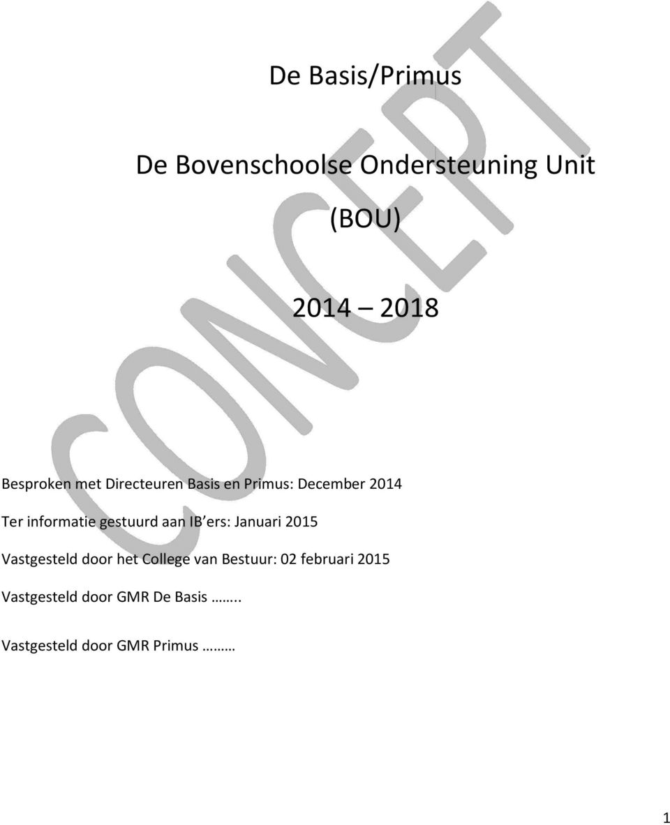 gestuurd aan IB ers: Januari 2015 Vastgesteld door het College van