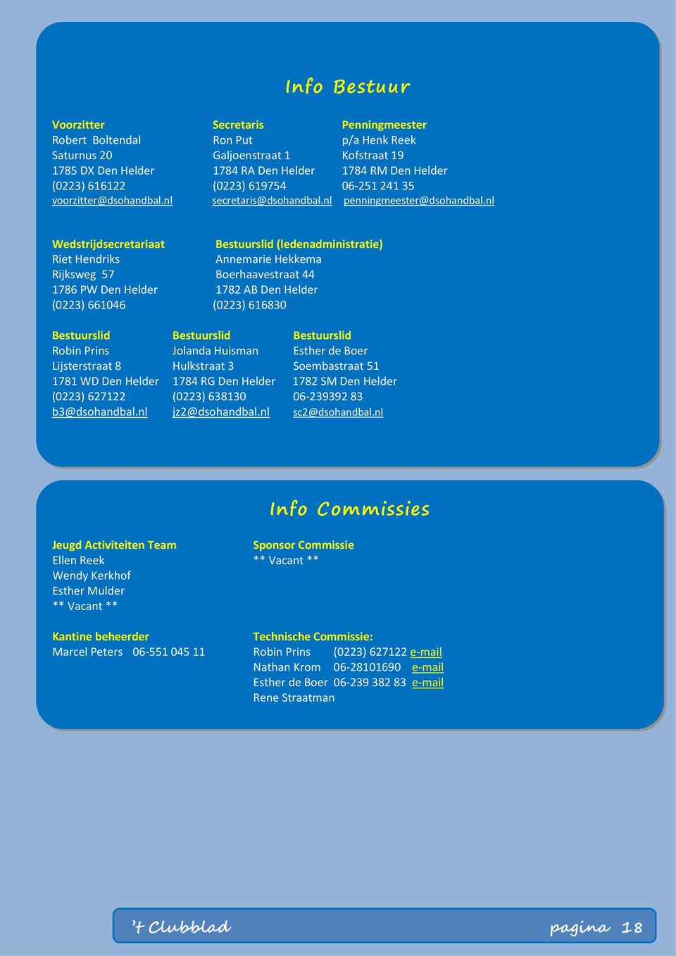 nl Wedstrijdsecretariaat Bestuurslid (ledenadministratie) Riet Hendriks Annemarie Hekkema Rijksweg 57 Boerhaavestraat 44 1786 PW Den Helder 1782 AB Den Helder (0223) 661046 (0223) 616830 Bestuurslid