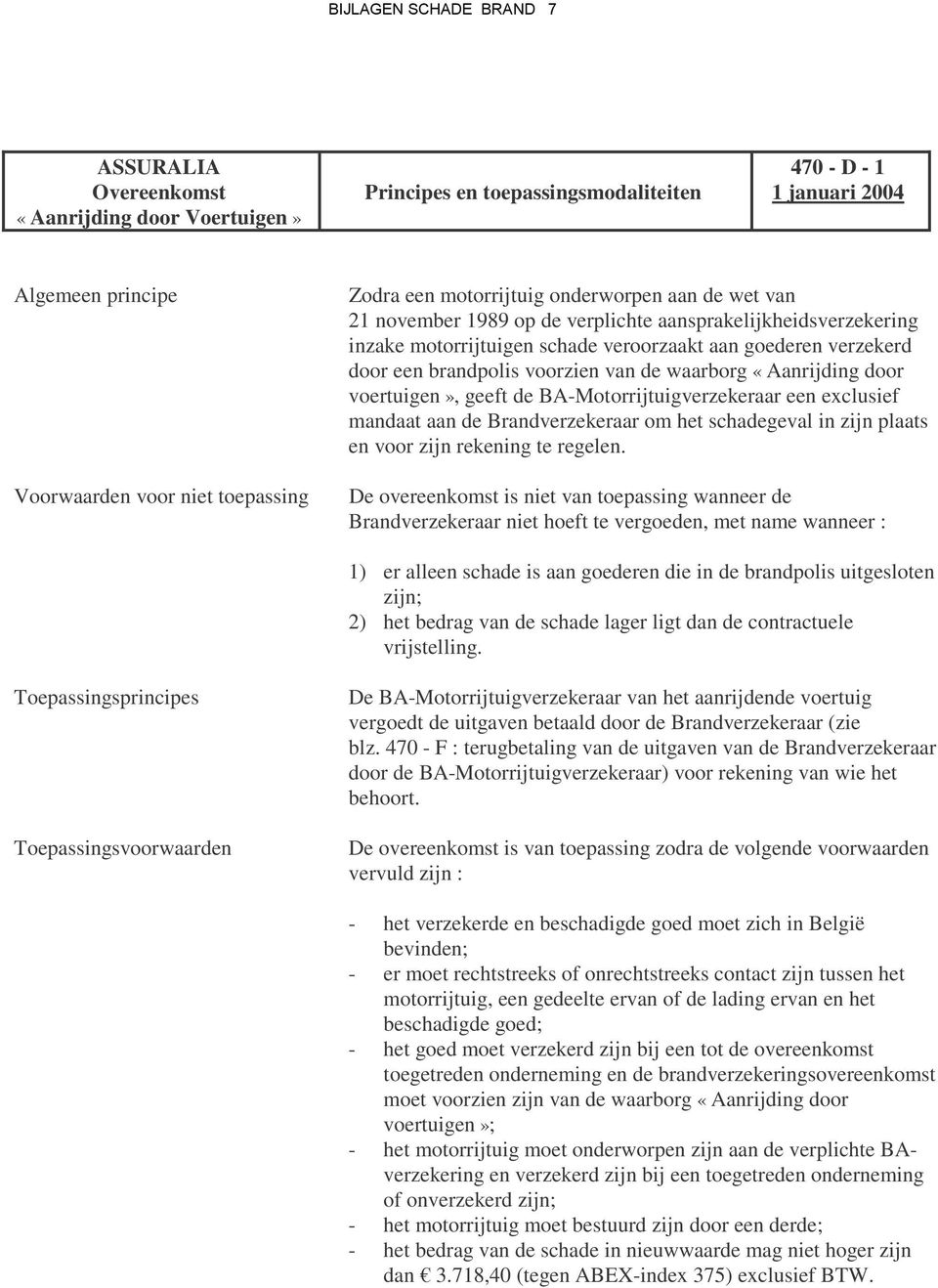 voorzien van de waarborg «Aanrijding door voertuigen», geeft de BA-Motorrijtuigverzekeraar een exclusief mandaat aan de Brandverzekeraar om het schadegeval in zijn plaats en voor zijn rekening te