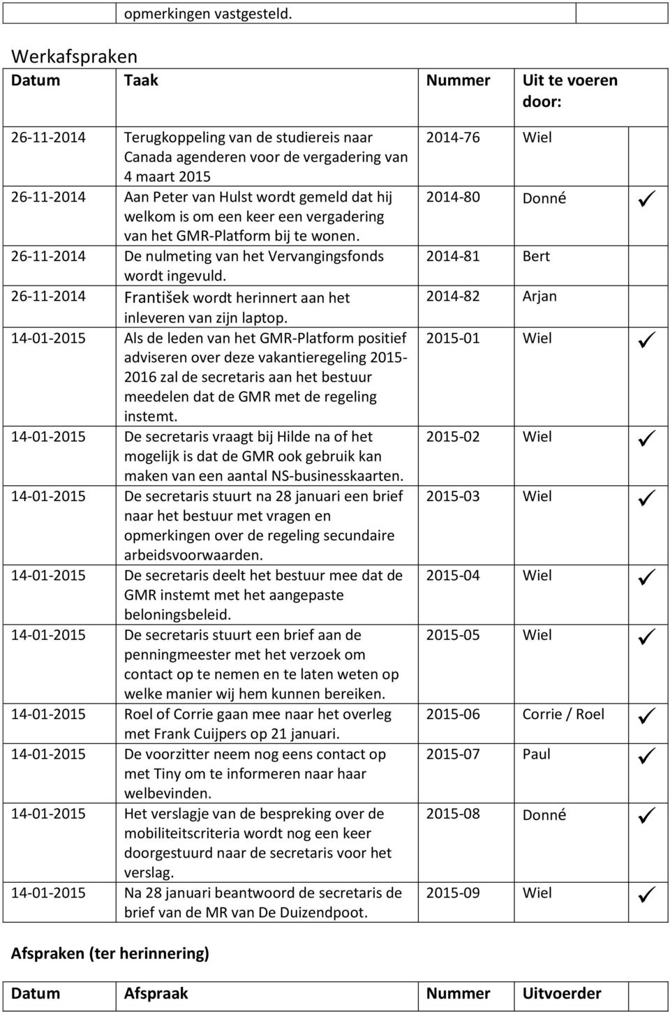 dat hij welkom is om een keer een vergadering van het GMR-Platform bij te wonen. 26-11-2014 De nulmeting van het Vervangingsfonds wordt ingevuld.