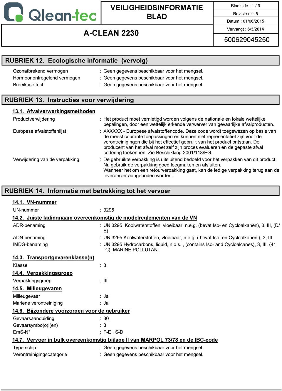 . Instructies voor verwijdering 13