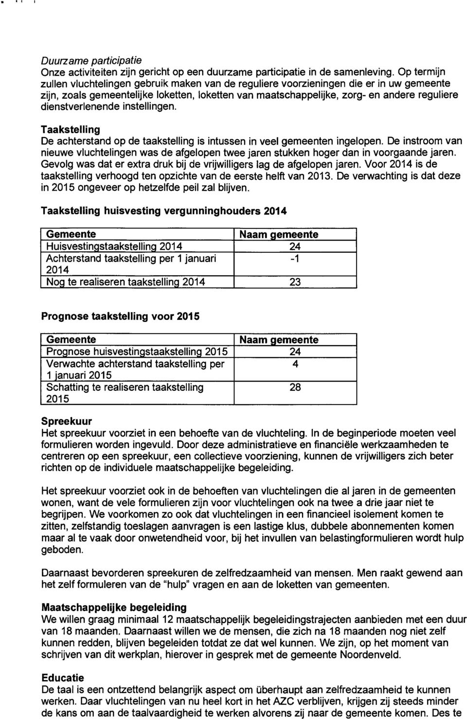 dienstverlenende instellingen. Taakstelling De achterstand op de taakstelling is intussen in veel gemeenten ingelopen.