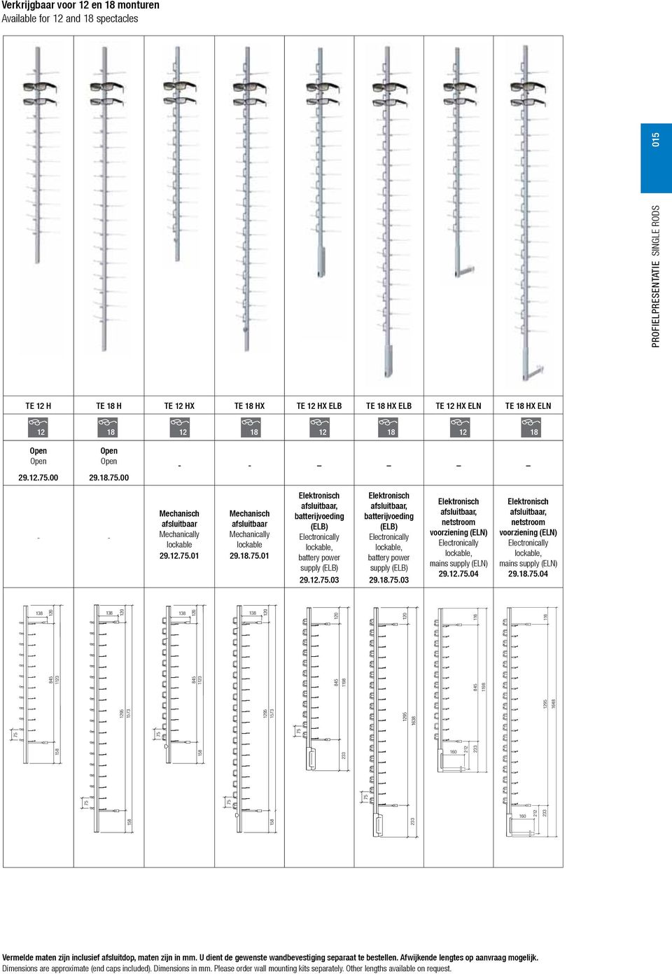 18.75.01 Elektronisch afsluitbaar, batterijvoeding (ELB) Electronically lockable, battery power supply (ELB) 29.12.75.03 Elektronisch afsluitbaar, batterijvoeding (ELB) Electronically lockable, battery power supply (ELB) 29.