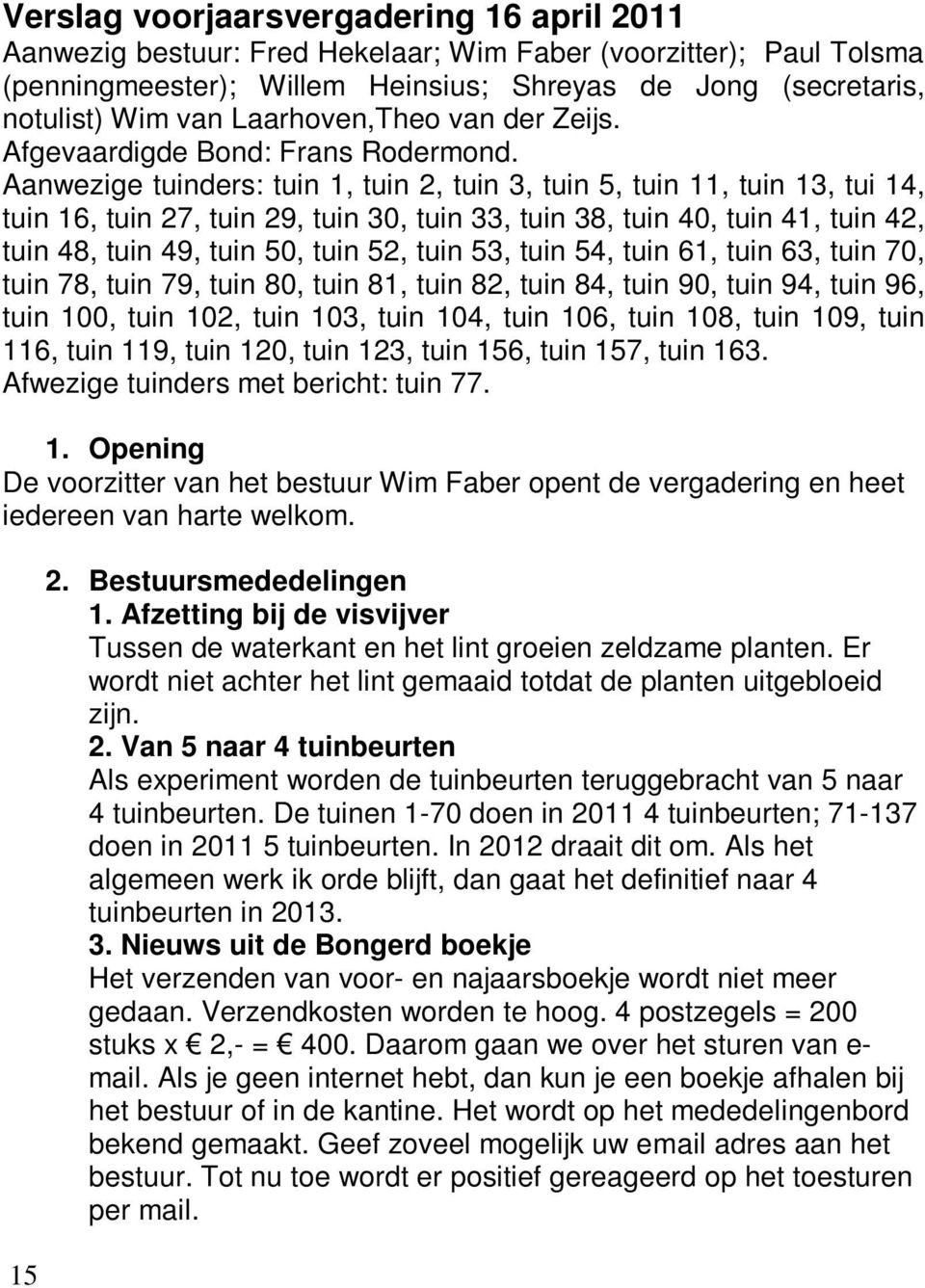 Aanwezige tuinders: tuin 1, tuin 2, tuin 3, tuin 5, tuin 11, tuin 13, tui 14, tuin 16, tuin 27, tuin 29, tuin 30, tuin 33, tuin 38, tuin 40, tuin 41, tuin 42, tuin 48, tuin 49, tuin 50, tuin 52, tuin