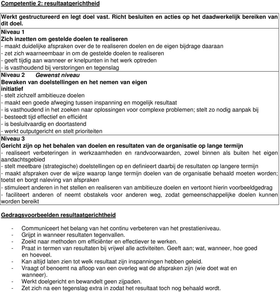 geeft tijdig aan wanneer er knelpunten in het werk optreden - is vasthoudend bij verstoringen en tegenslag Bewaken van doelstellingen en het nemen van eigen initiatief - stelt zichzelf ambitieuze