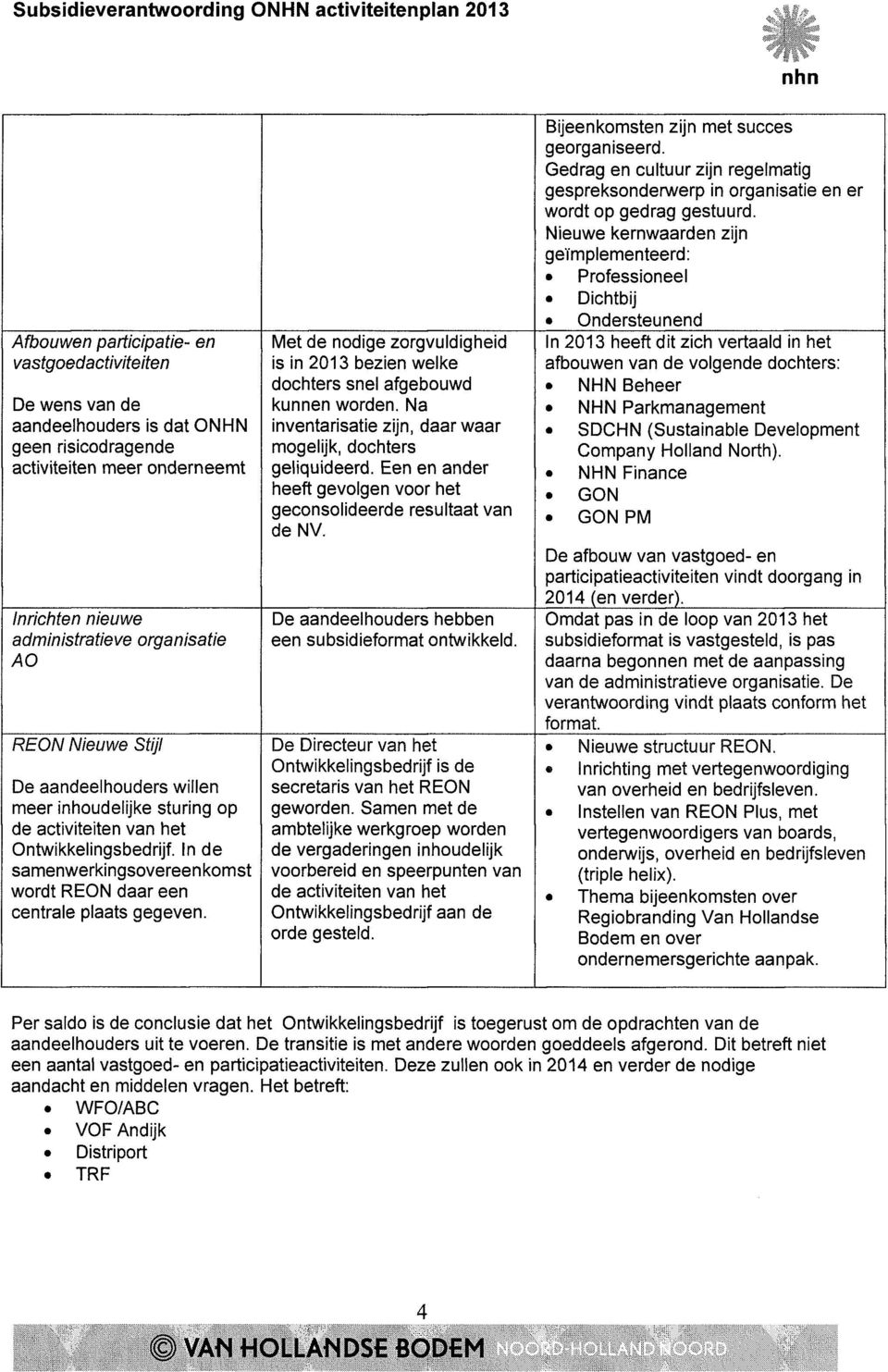 Met de nodige zorgvuldigheid is in 2013 bezien welke dochters snel afgebouwd kunnen worden. Na inventarisatie zijn, daar waar mogelijk, dochters geliquideerd.