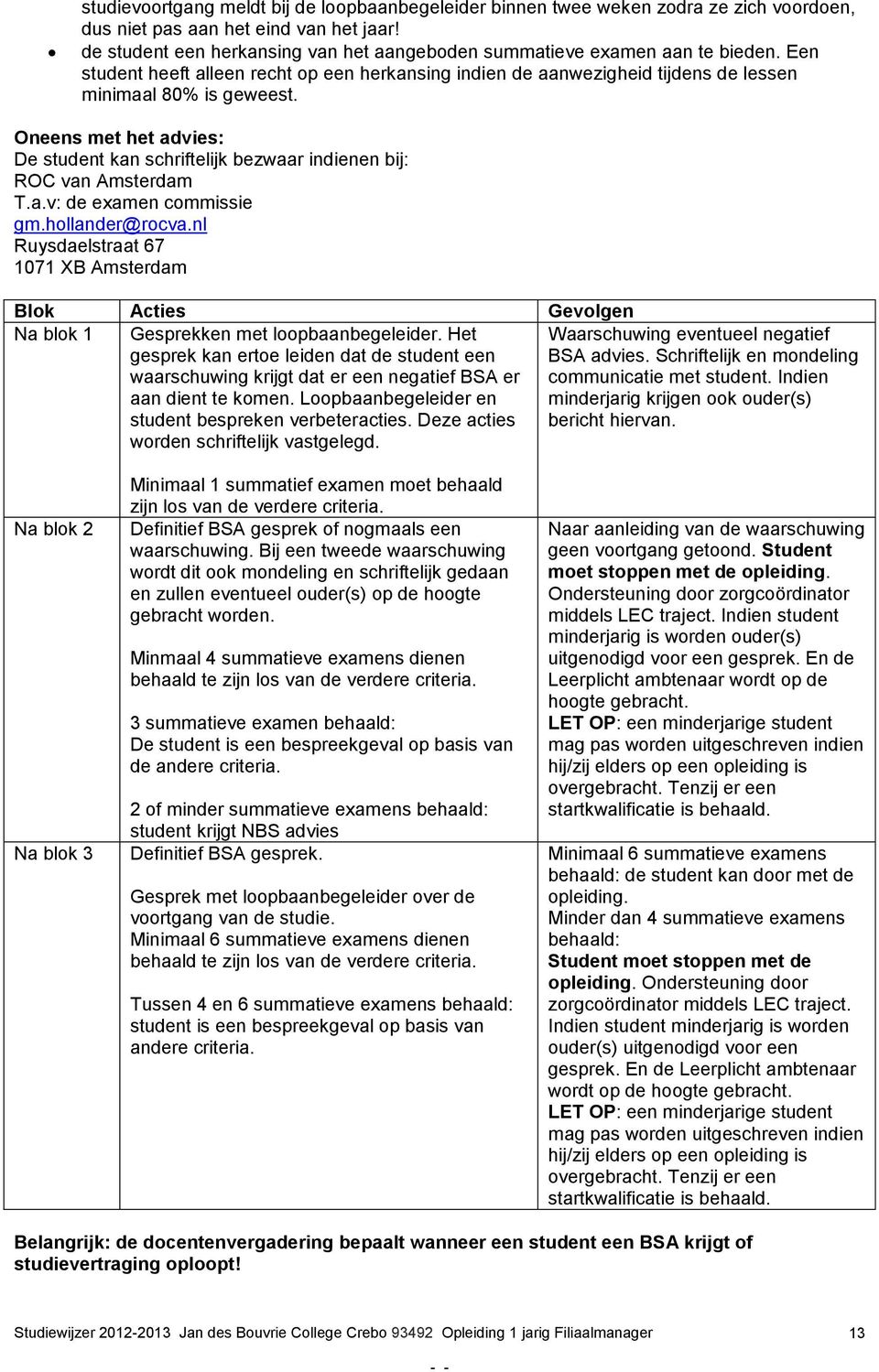 Oneens met het advies: De student kan schriftelijk bezwaar indienen bij: ROC van Amsterdam T.a.v: de examen commissie gm.hollander@rocva.