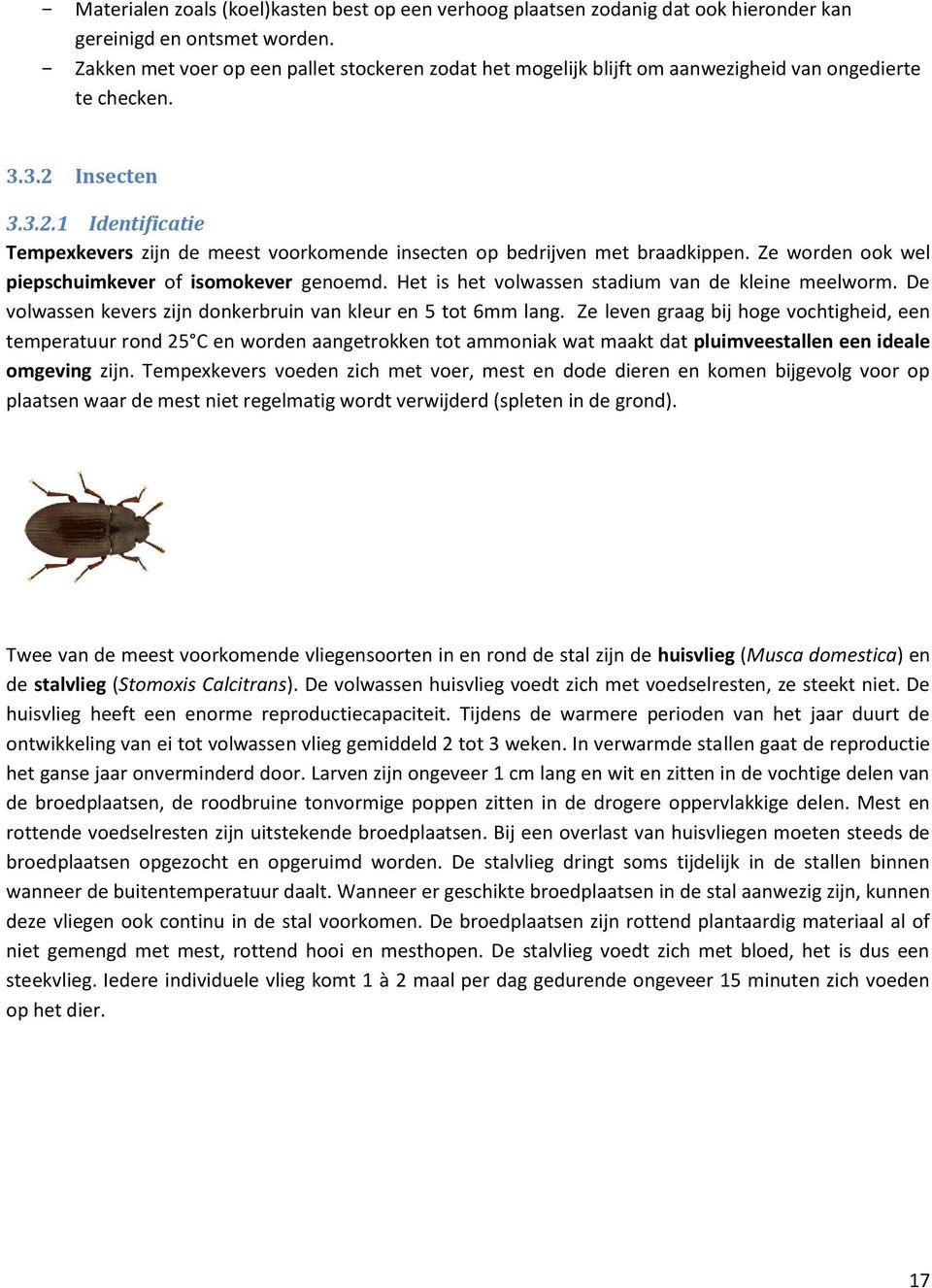 Insecten 3.3.2.1 Identificatie Tempexkevers zijn de meest voorkomende insecten op bedrijven met braadkippen. Ze worden ook wel piepschuimkever of isomokever genoemd.