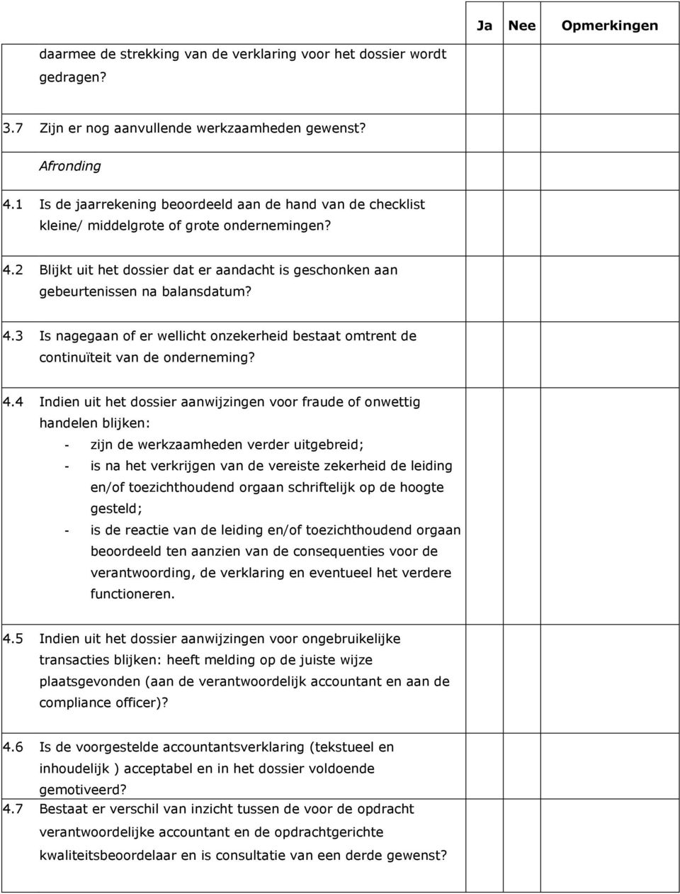 4.4 Indien uit het dossier aanwijzingen voor fraude of onwettig handelen blijken: - zijn de werkzaamheden verder uitgebreid; - is na het verkrijgen van de vereiste zekerheid de leiding en/of