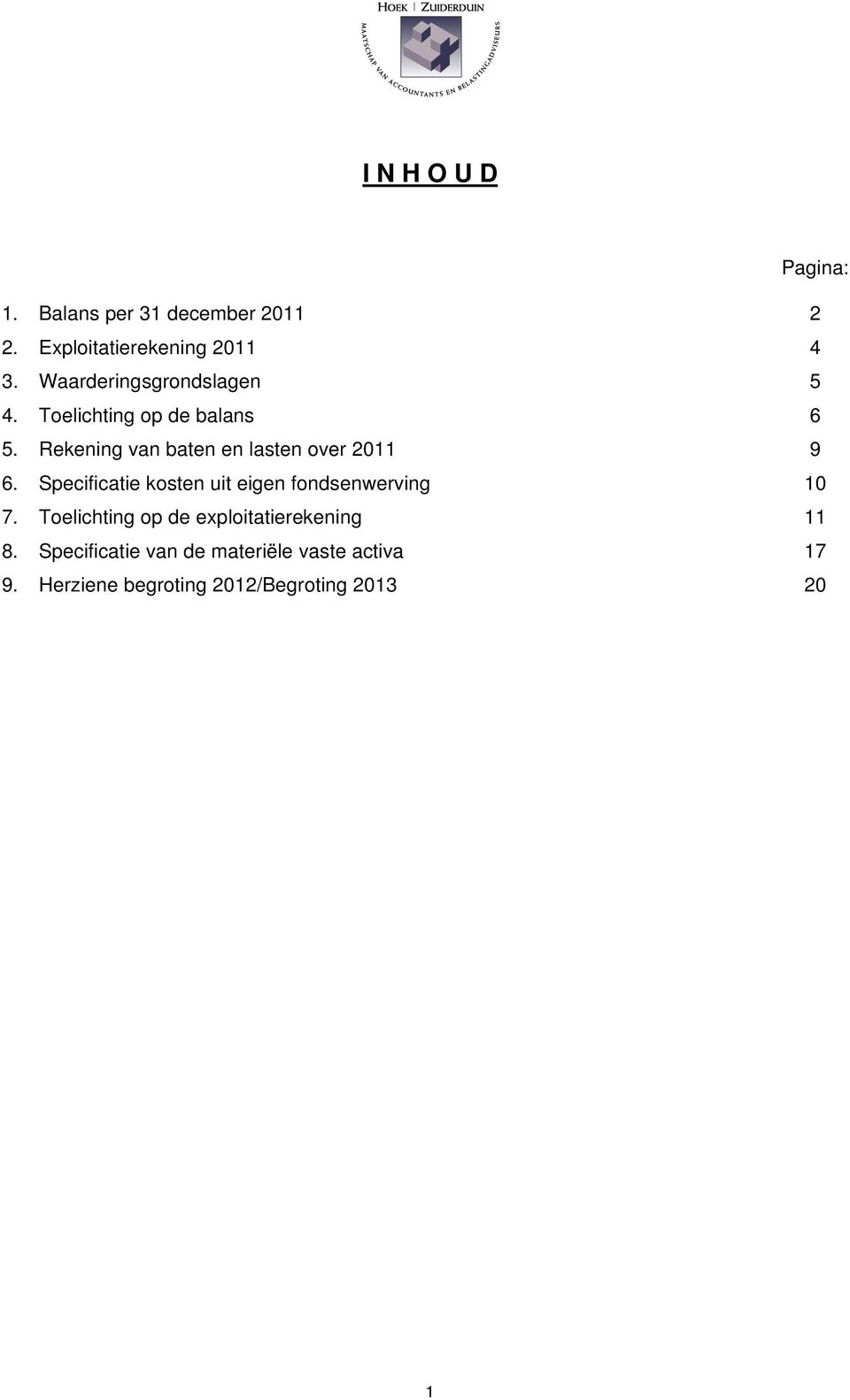 Balans per 31 december 2011 2 2. Exploitatierekening 2011 4 3. Waarderingsgrondslagen 5 4. Toelichting op de balans 6 5.