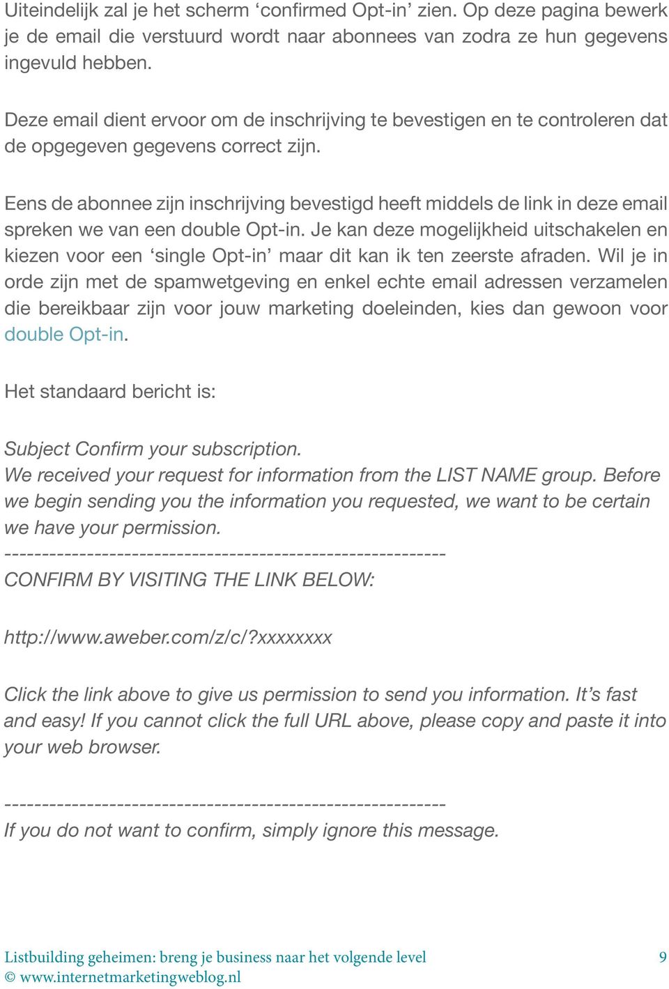 Eens de abonnee zijn inschrijving bevestigd heeft middels de link in deze email spreken we van een double Opt-in.