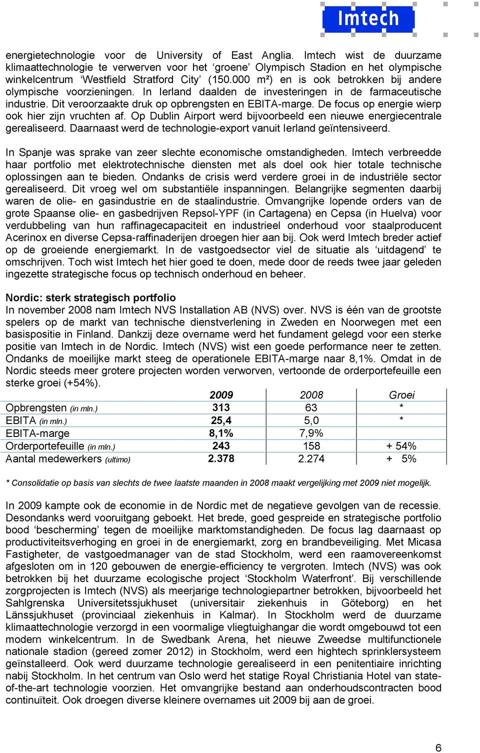 000 m²) en is ook betrokken bij andere olympische voorzieningen. In Ierland daalden de investeringen in de farmaceutische industrie. Dit veroorzaakte druk op opbrengsten en EBITA-marge.