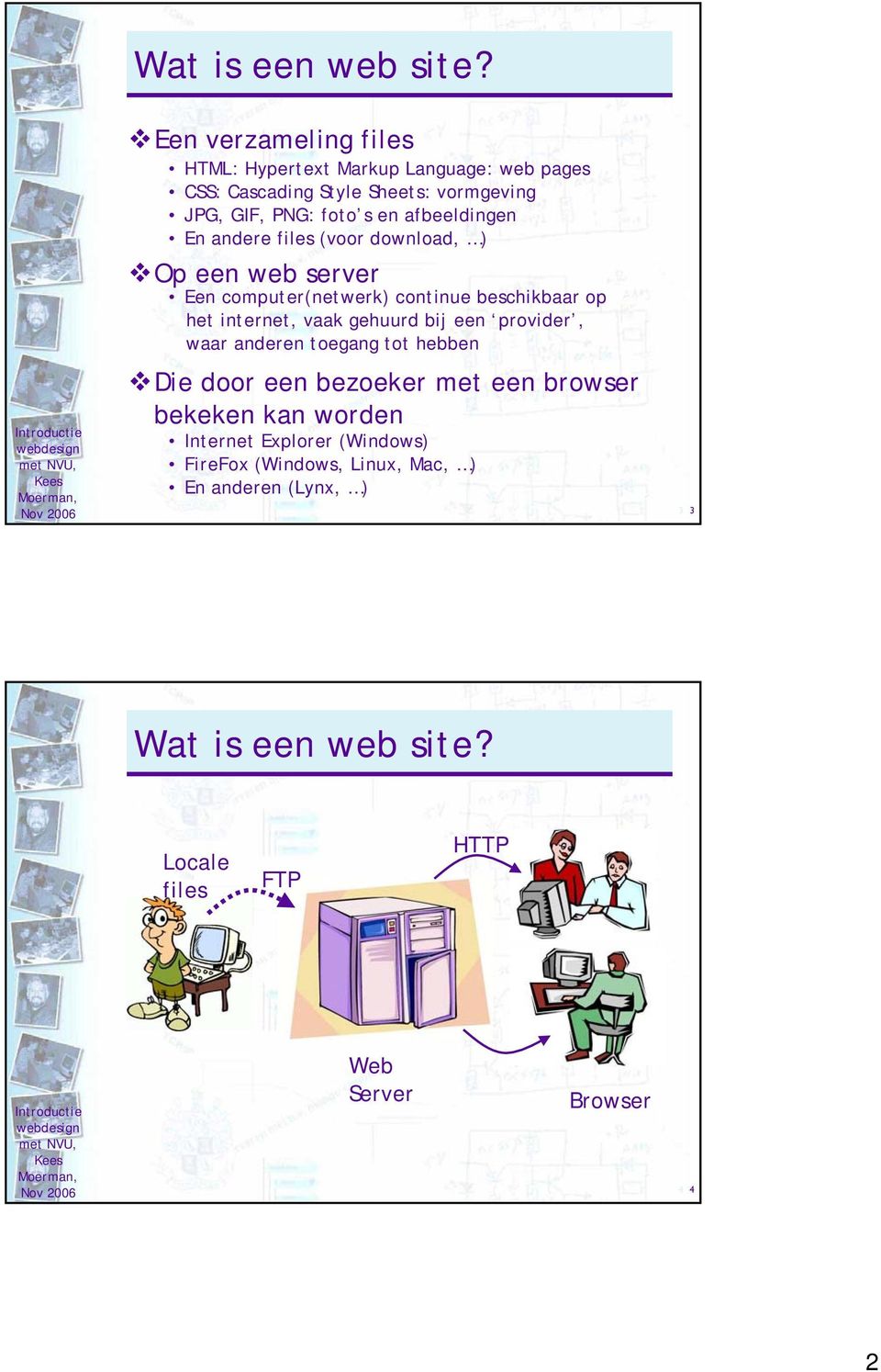 afbeeldingen En andere files (voor download, ) Op een web server Een computer(netwerk) continue beschikbaar op het internet, vaak