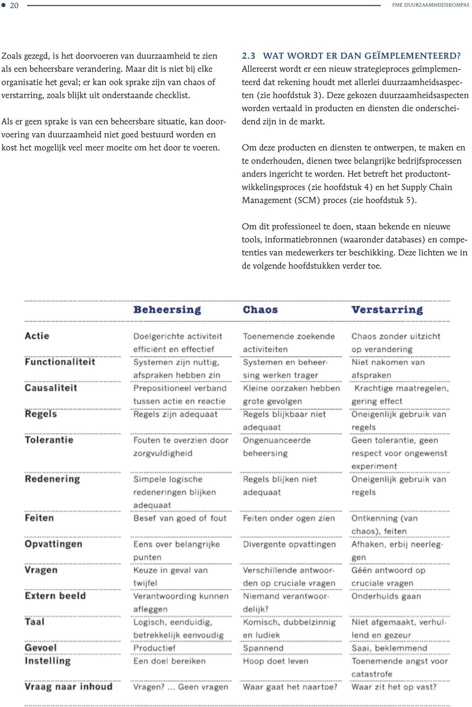 Als er geen sprake is van een beheersbare situatie, kan doorvoering van duurzaamheid niet goed bestuurd worden en kost het mogelijk veel meer moeite om het door te voeren. 2.