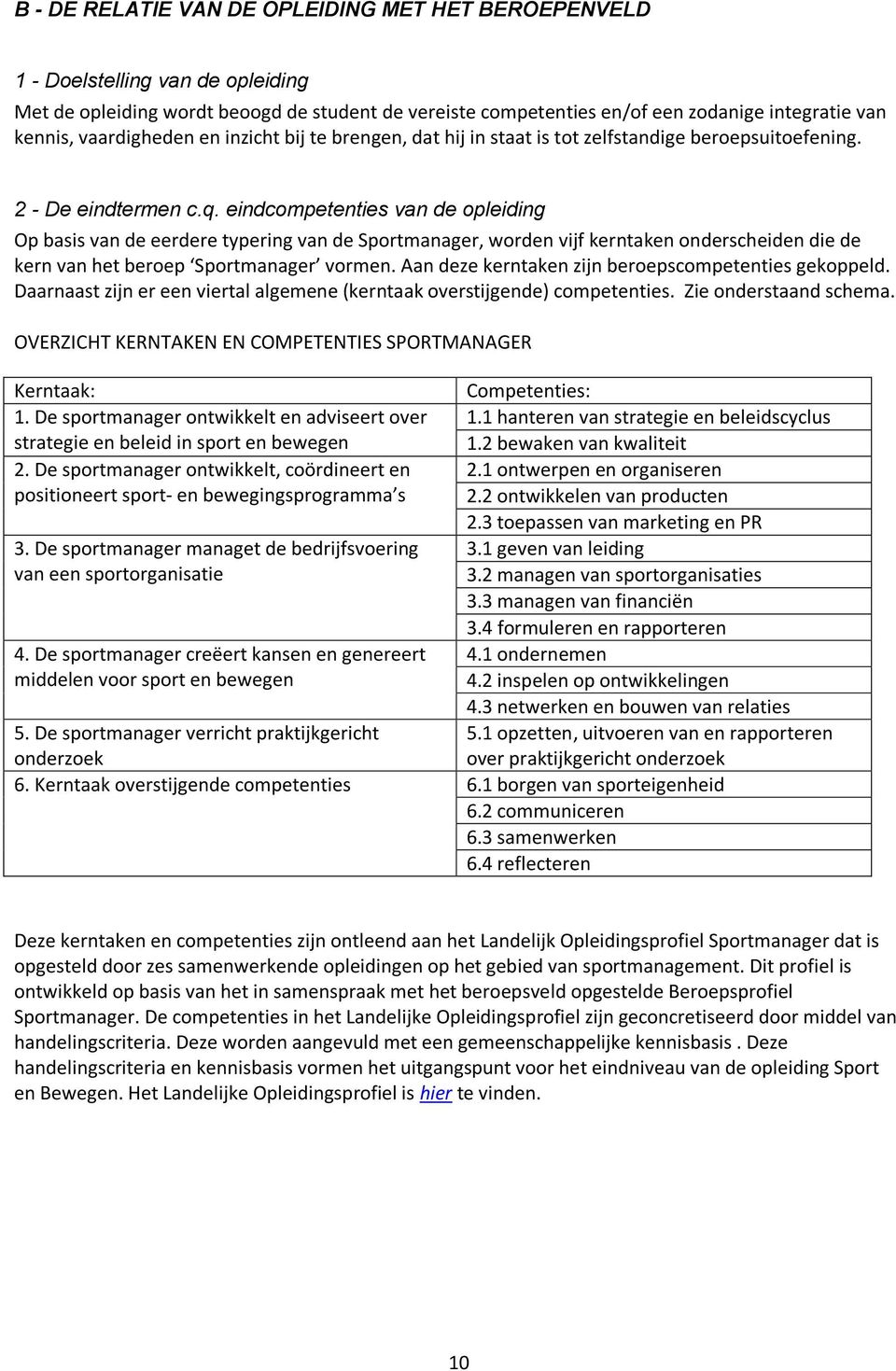 eindcompetenties van de opleiding Op basis van de eerdere typering van de Sportmanager, worden vijf kerntaken onderscheiden die de kern van het beroep Sportmanager vormen.