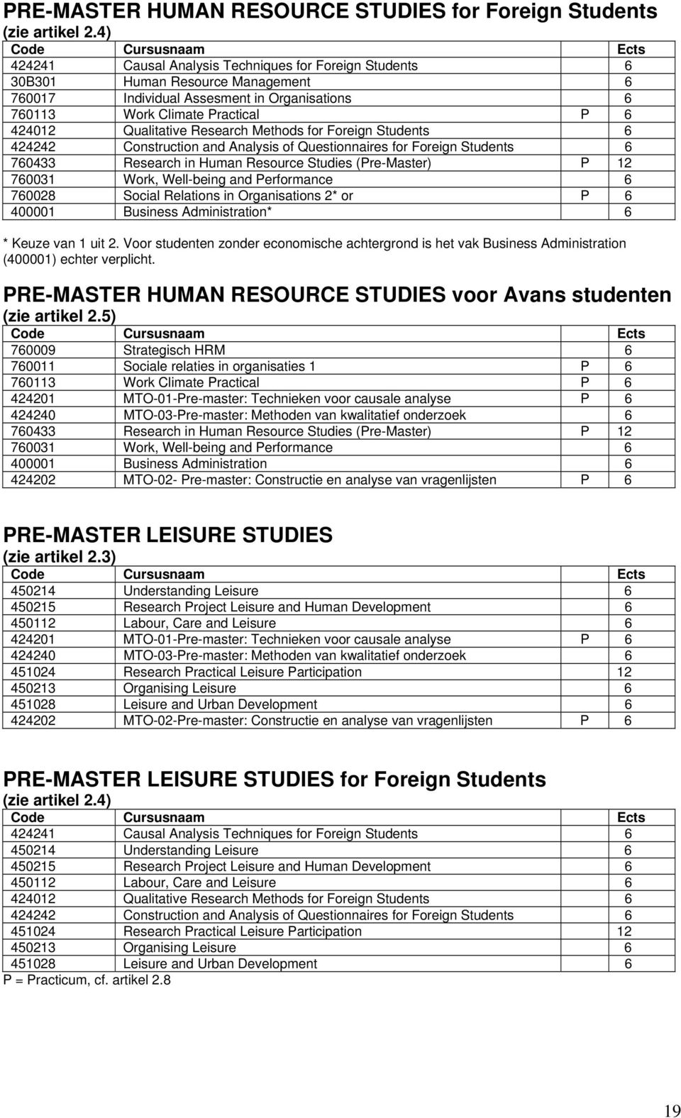 Methods for Foreign Students 424242 Construction and Analysis of Questionnaires for Foreign Students 70433 Research in Human Resource Studies (Pre-Master) P 12 70031 Work, Well-being and Performance