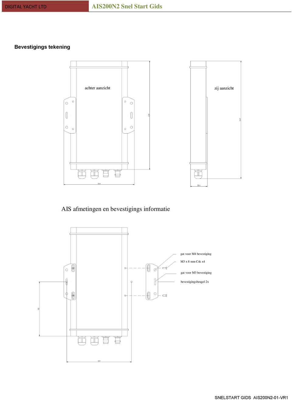 informatie gat voor M4 bevestiging M3 x 8 mm