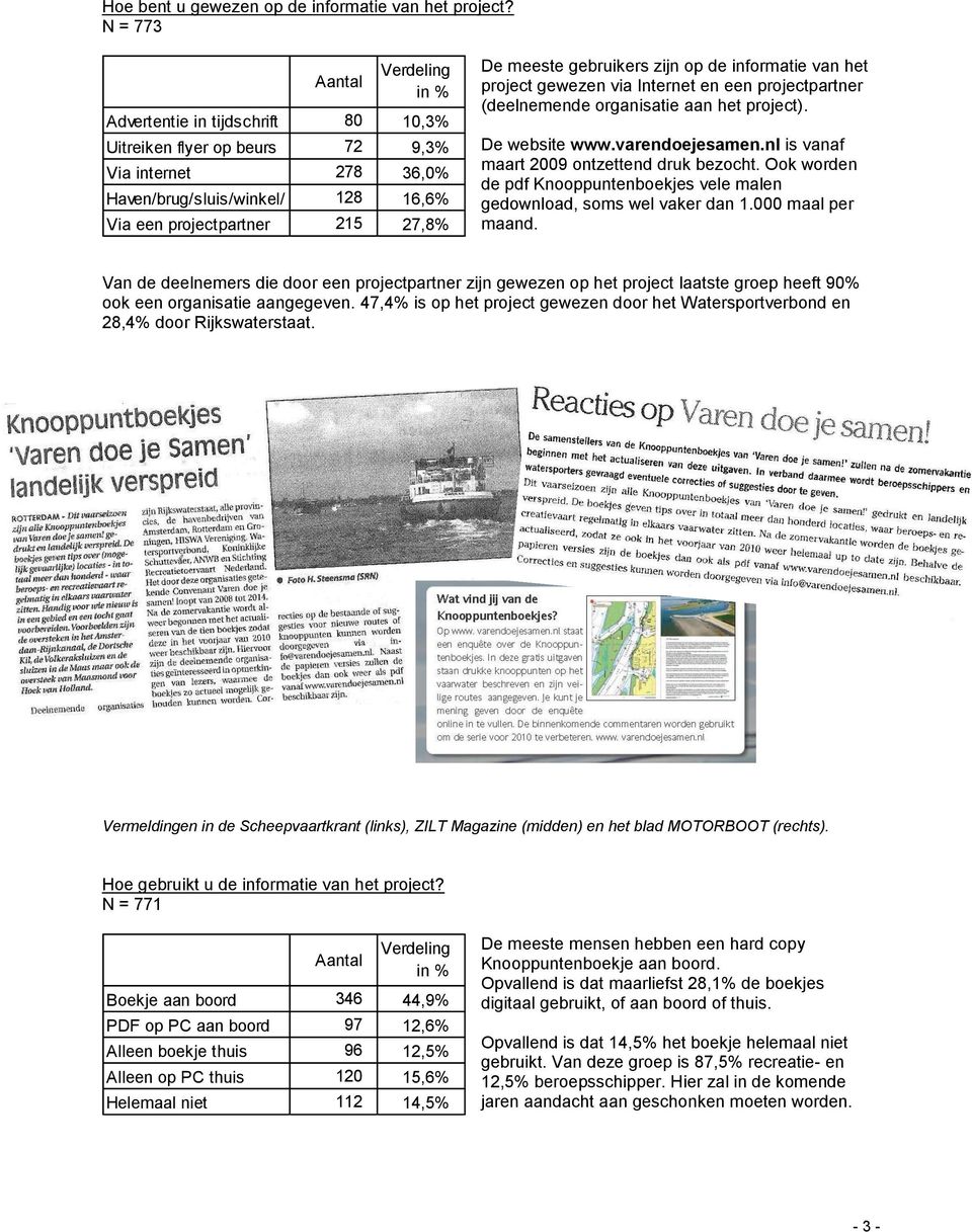 informatie van het project gewezen via Internet en een projectpartner (deelnemende organisatie aan het project). De website www.varendoejesamen.nl is vanaf maart 2009 ontzettend druk bezocht.