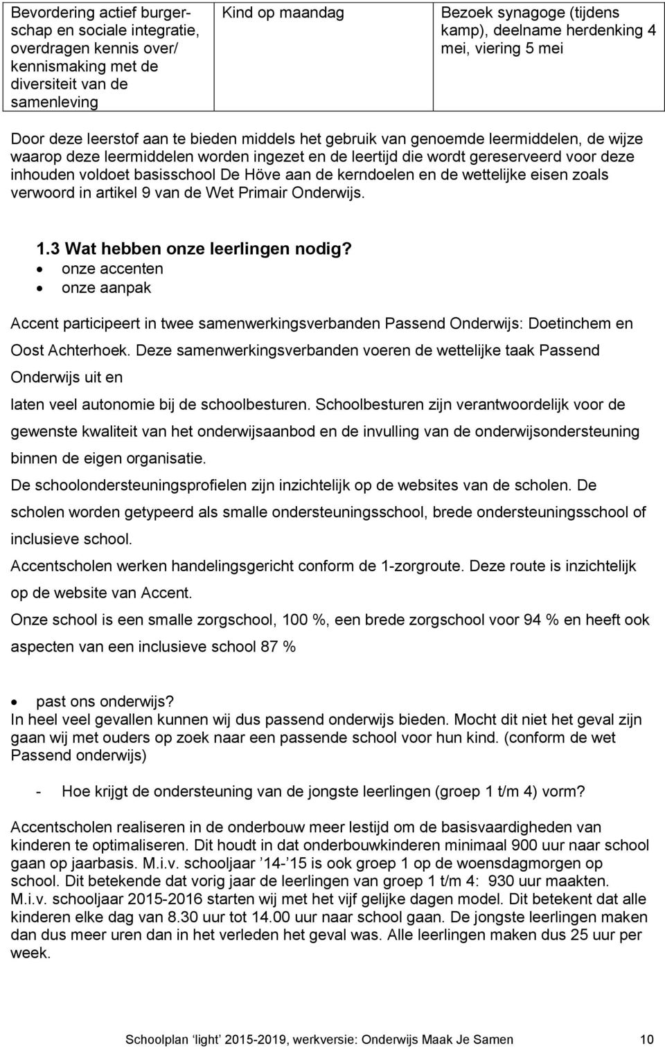 inhouden voldoet basisschool De Höve aan de kerndoelen en de wettelijke eisen zoals verwoord in artikel 9 van de Wet Primair Onderwijs. 1.3 Wat hebben onze leerlingen nodig?