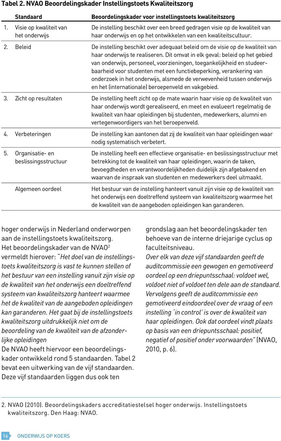 ontwikkelen van een kwaliteitscultuur. 2. Beleid De instelling beschikt over adequaat beleid om de visie op de kwaliteit van haar onderwijs te realiseren.