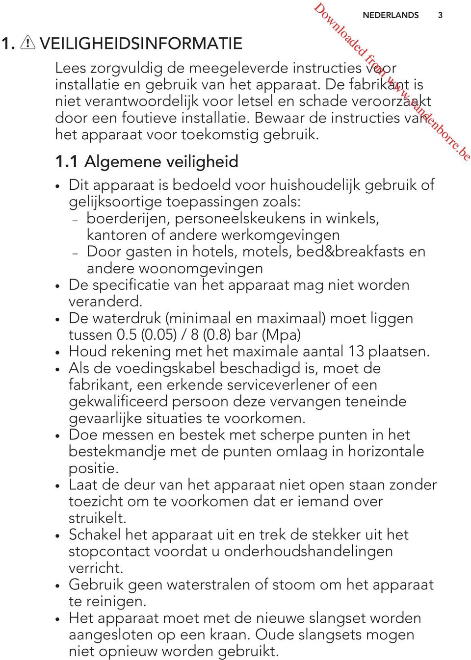 1 Algemene veiligheid Downloaded from www.vandenborre.