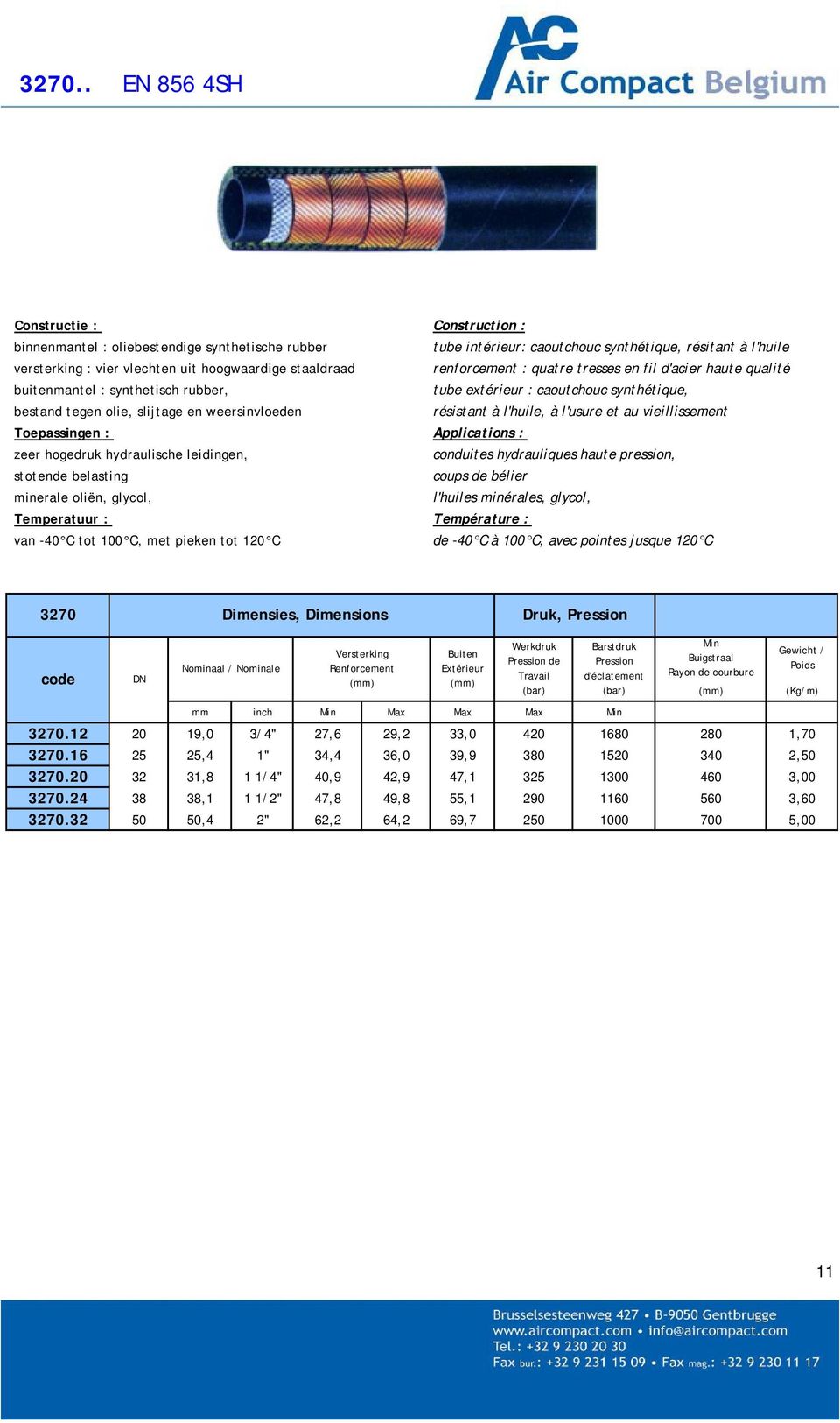 et au vieillissement zeer hogedruk hydraulische leidingen, conduites hydrauliques haute pression, stotende belasting coups de bélier minerale oliën, glycol, l'huiles minérales, glycol, van -40 C tot