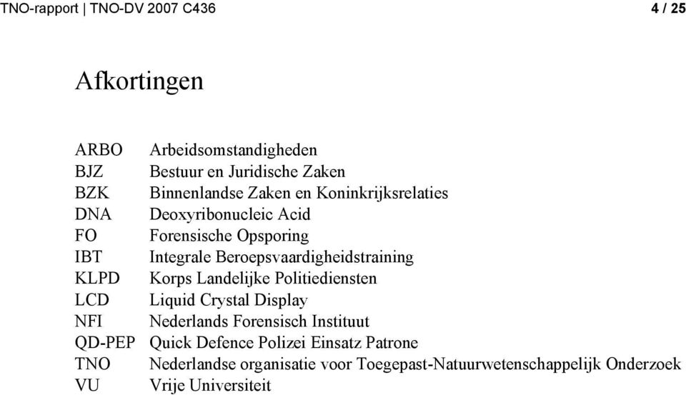 Beroepsvaardigheidstraining KLPD Korps Landelijke Politiediensten LCD Liquid Crystal Display NFI Nederlands Forensisch