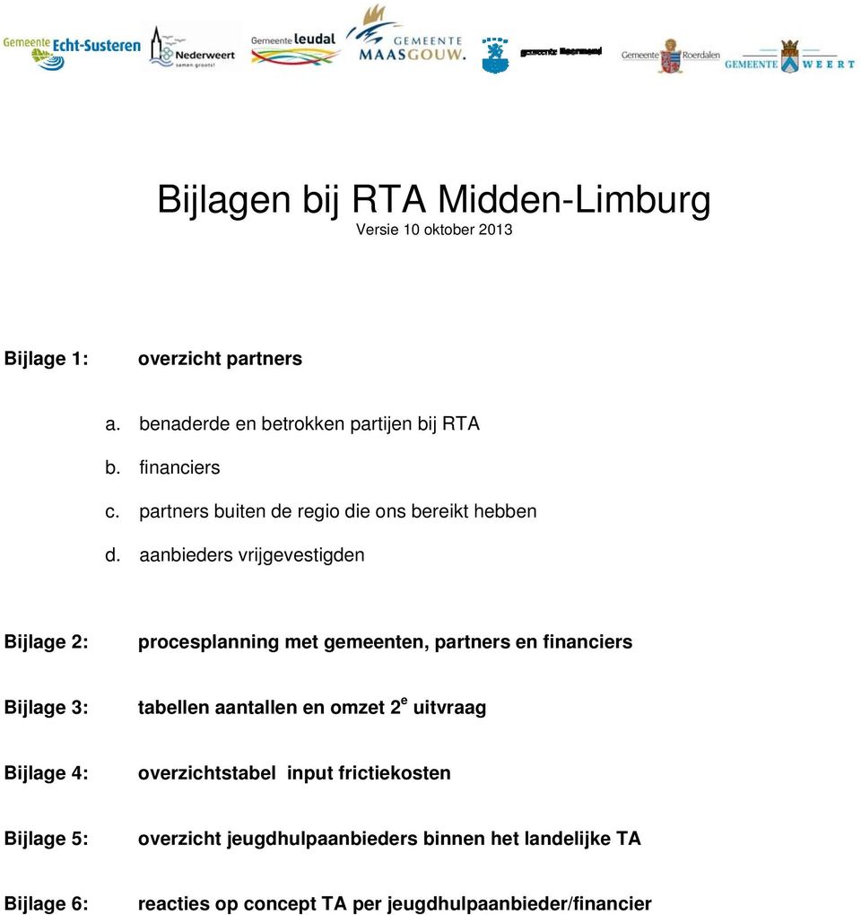 aanbieders vrijgevestigden Bijlage 2: procesplanning met gemeenten, partners en financiers Bijlage 3: tabellen aantallen en omzet