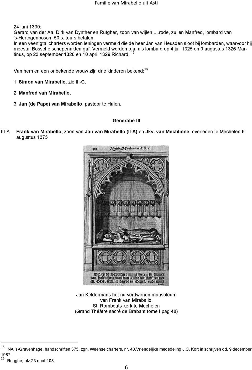 Van hem en een onbekende vrouw zijn drie kinderen bekend: 16 1 Simon van Mirabello, zie III-C. 2 Manfred van Mirabello. 3 Jan (de Pape) van Mirabello, pastoor te Halen.