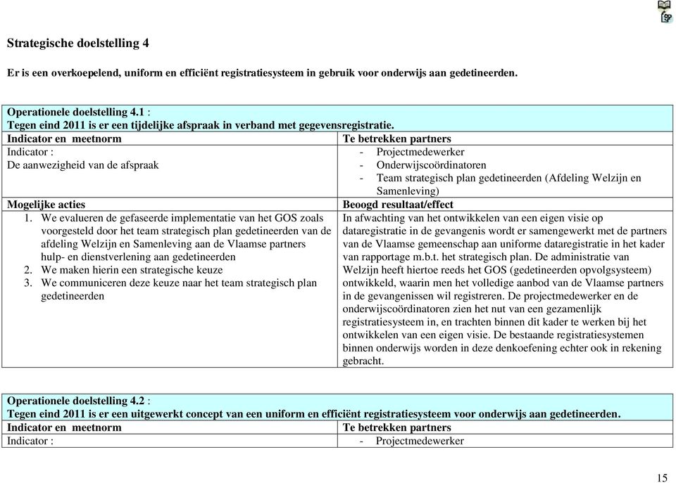 We evalueren de gefaseerde implementatie van het GOS zoals voorgesteld door het team strategisch plan gedetineerden van de afdeling Welzijn en Samenleving aan de Vlaamse partners hulp- en