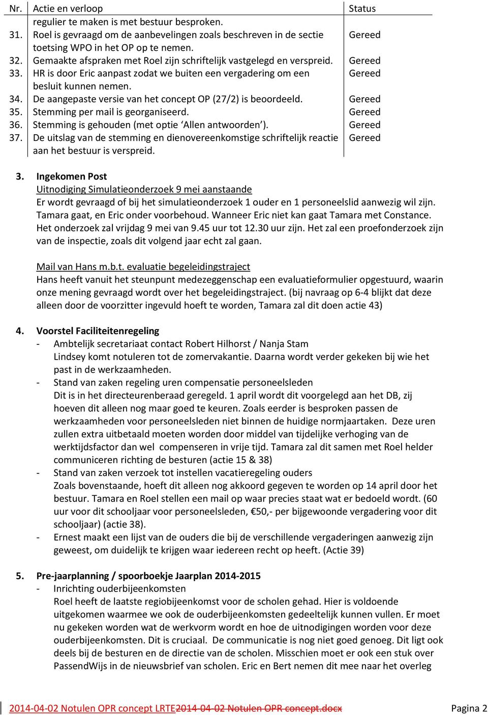 De aangepaste versie van het concept OP (27/2) is beoordeeld. Gereed 35. Stemming per mail is georganiseerd. Gereed 36. Stemming is gehouden (met optie Allen antwoorden ). Gereed 37.