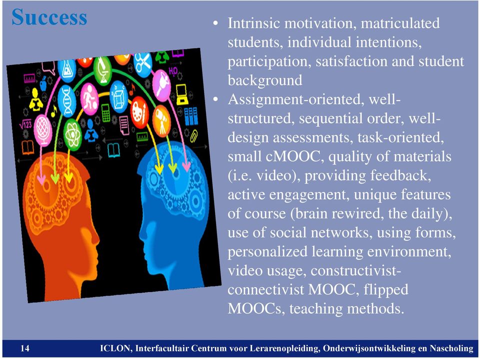 (i.e. video), providing feedback, active engagement, unique features of course (brain rewired, the daily), use of social