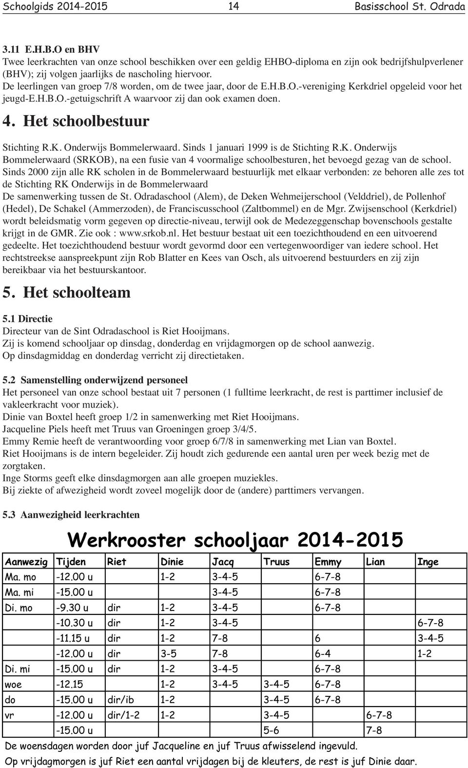 Het schoolbestuur Stichting R.K. Onderwijs Bommelerwaard. Sinds 1 januari 1999 is de Stichting R.K. Onderwijs Bommelerwaard (SRKOB), na een fusie van 4 voormalige schoolbesturen, het bevoegd gezag van de school.