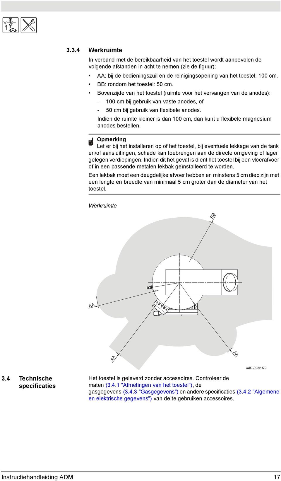 toestel: 100 cm. BB: rondom het toestel: 50 cm.