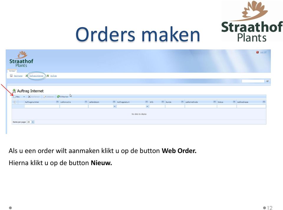 op de button Web Order.