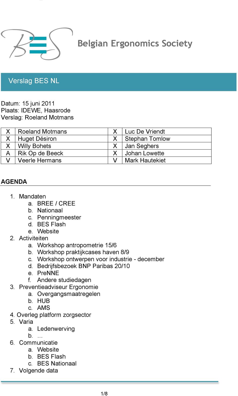 Activiteiten a. Workshop antropometrie 15/6 b. Workshop praktijkcases haven 8/9 c. Workshop ontwerpen voor industrie - december d. Bedrijfsbezoek BNP Paribas 20/10 e. PreNNE f.