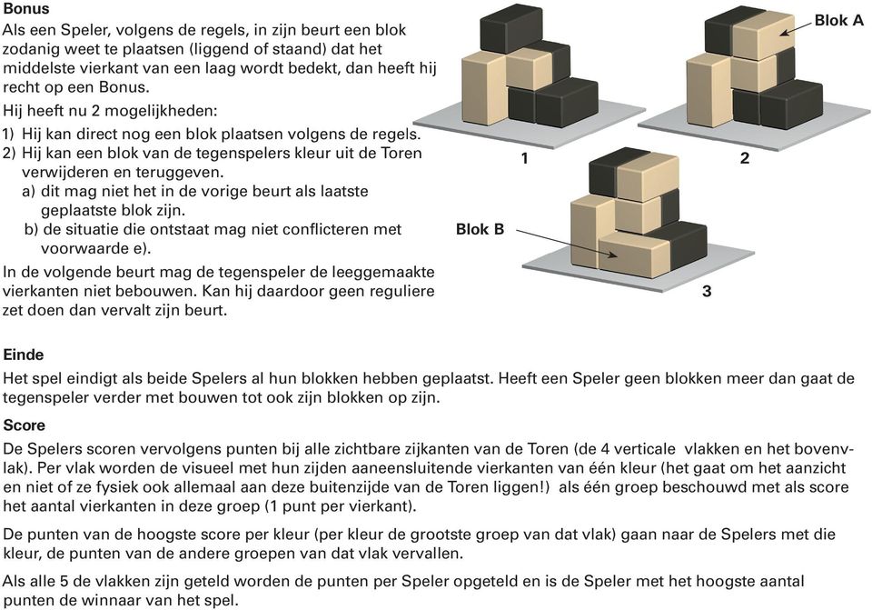 a) dit mag niet het in de vorige beurt als laatste geplaatste blok zijn. b) de situatie die ontstaat mag niet conflicteren met voorwaarde e).